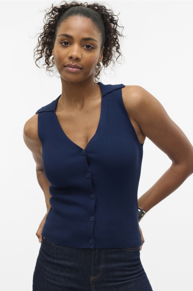 VMWILLOW SL V-NECK POLO TOP 10330770 NAVY BLAZER